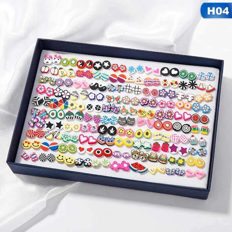 Combo 3 đôi hoa tai đất sét hình  hoa quả trái cây động vật đáng yêu cho bé gái