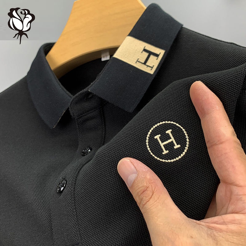 [5 Màu] Vận chuyển nhanh Áo thun nam Thêu dài tay Áo thun cotton ve áo Polo Thanh niên Hàng đầu giản dị | BigBuy360 - bigbuy360.vn