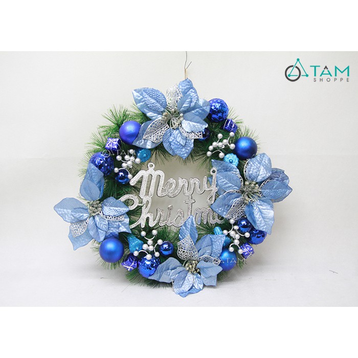 Vòng nguyệt quế Noel 4 hoa trạng nguyên ĐK 50cm X-VNGQ-17