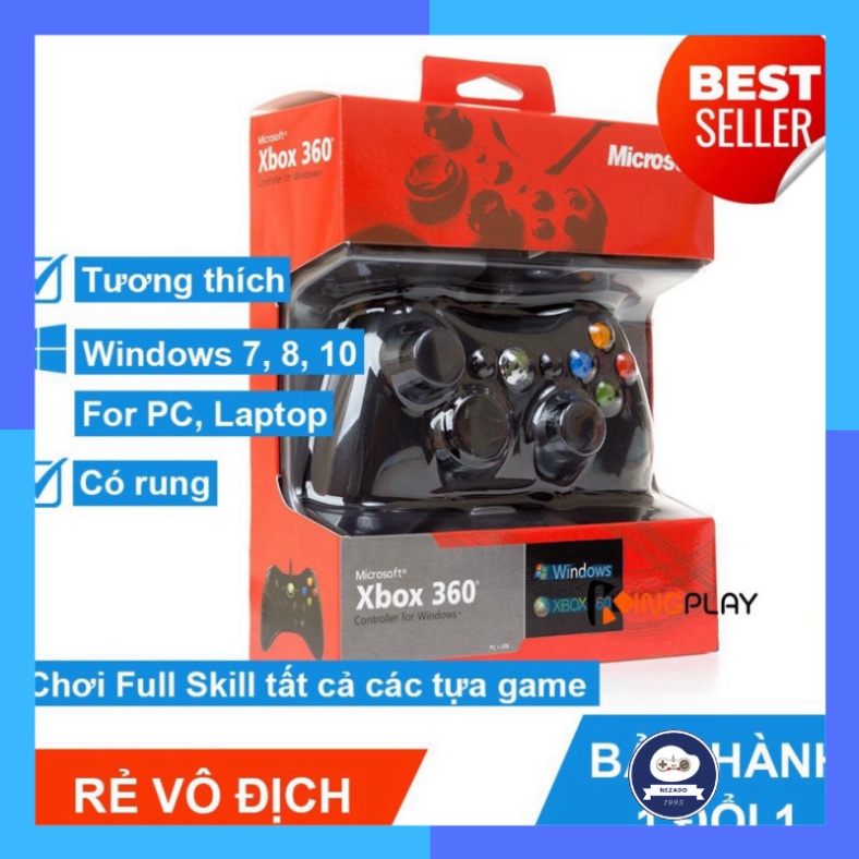 Tay cầm Chơi Game Microsoft Xbox 360 Full box Có Rung Có Dây Dùng Cho PC, Laptop chơi full skill FO4, FO3 MG08