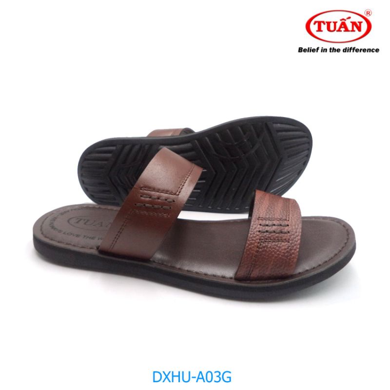 Dép nam da hai quai ngang thương hiệu Tuấn DXHU-03G