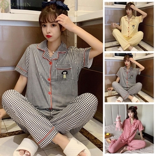 Bộ Đồ Ngủ Pijama Vải Lụa Kẻ Sọc Caro Xinh Xắn Cho Nữ