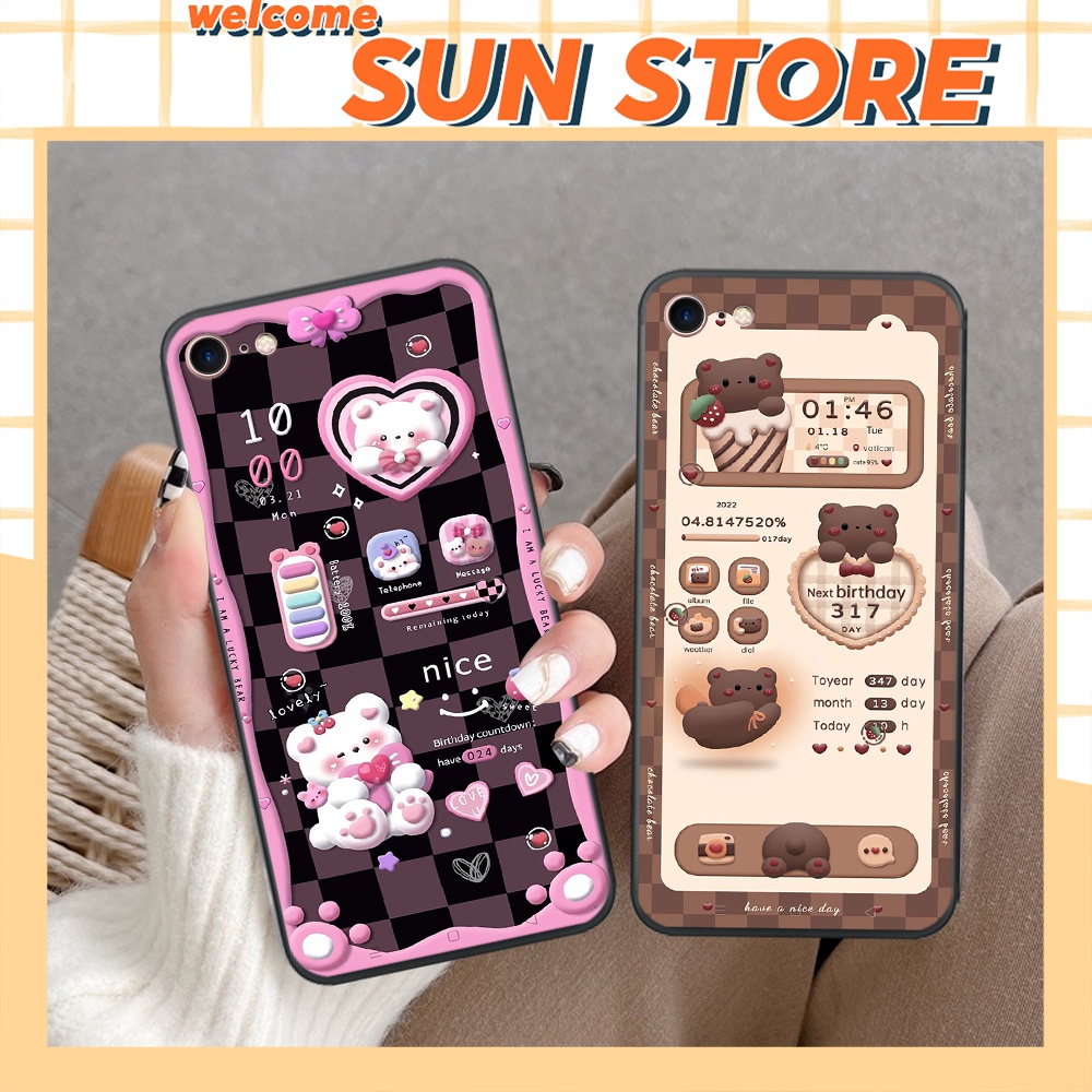 Ốp lưng IP 5/ 5S/ 6/ 6S/ 6 plus/ 6s plus/ 7/ 8/ se 2020 hoạ tiết 3D nền kẻ caro, gấu đáng yêu viền dẻo