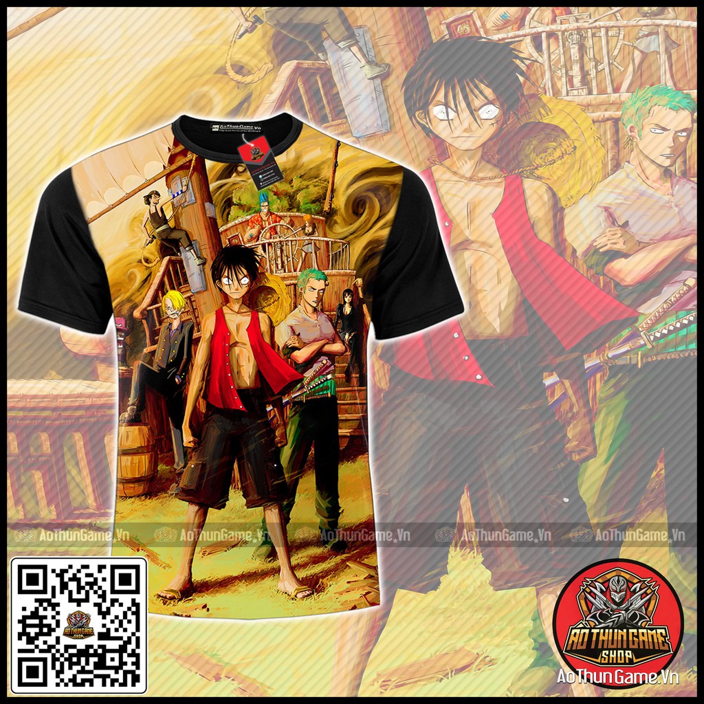 Áo One Piece Nhóm Luffy Mũ Rơm v1 mới (3D Đen) áo đảo hải tặc Anime Manga (Shop AoThunGameVn)