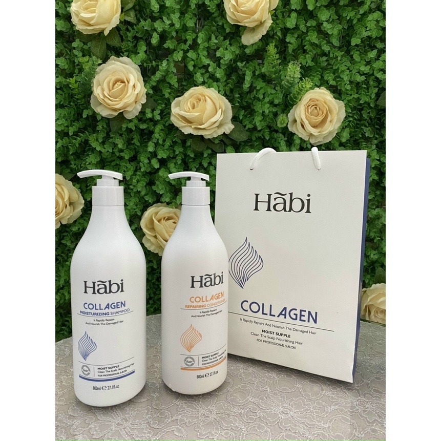CẶP DẦU GỘI XẢ SIÊU MỀM MƯỢT HABI COLLAGEN Ý 800ML x2