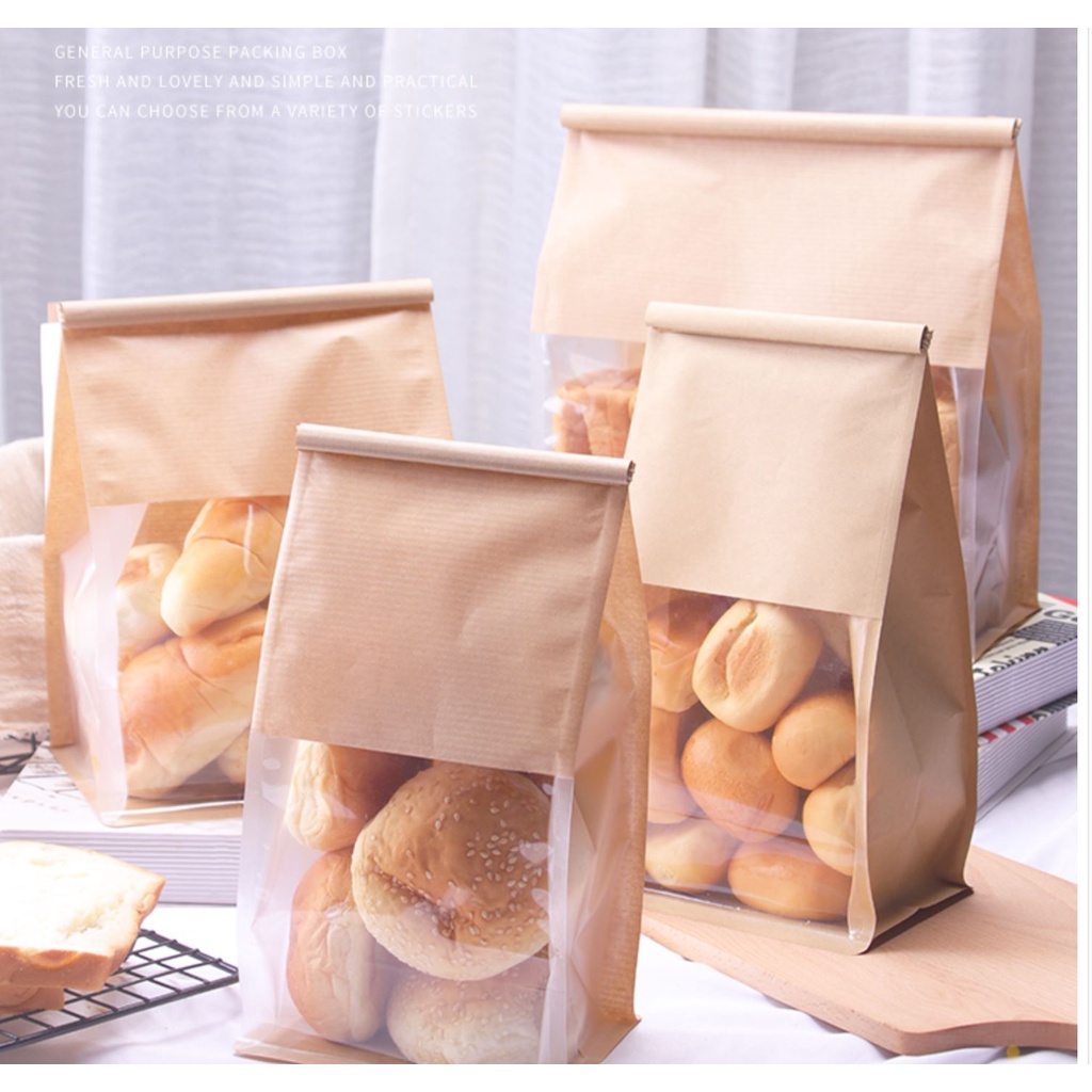 50 cái túi giấy kraft nâu đựng bánh mì bánh gối các loại có đầu kẽm