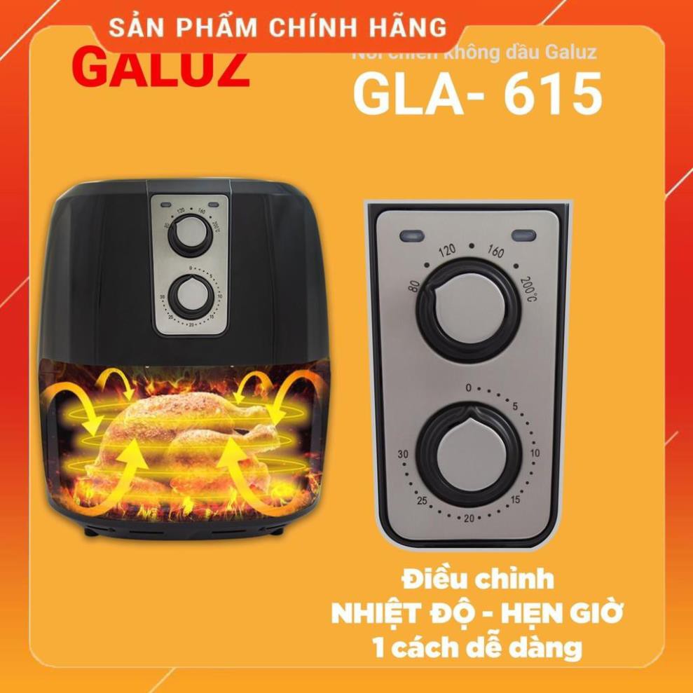 [FreeShip] NỒI CHIÊN KHÔNG DẦU GALUZ GLA-615 5,2 LÍT TẶNG KÈM BÌNH XỊT DẦU