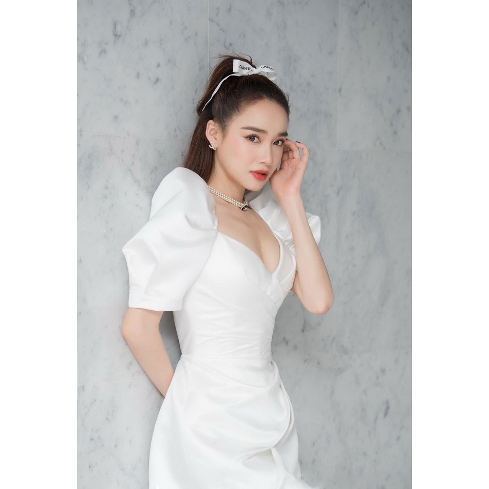 Đầm Lụa xòe tay phồng nhúng eo đi tiệc - đám cưới - đi làm cực sang