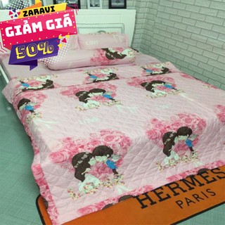 SÉT 5 MÓN GA GỐI  CHĂN HÈ MẪU ĐÁM CƯỚI HỒNG KÈM 1 VỎ GỐI ÔM