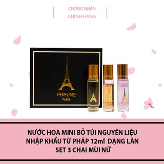Nước hoa mini bỏ túi nguyên liệu nhập khẩu từ pháp dạng lăn 12ml - Set 3 chai mùi nữ