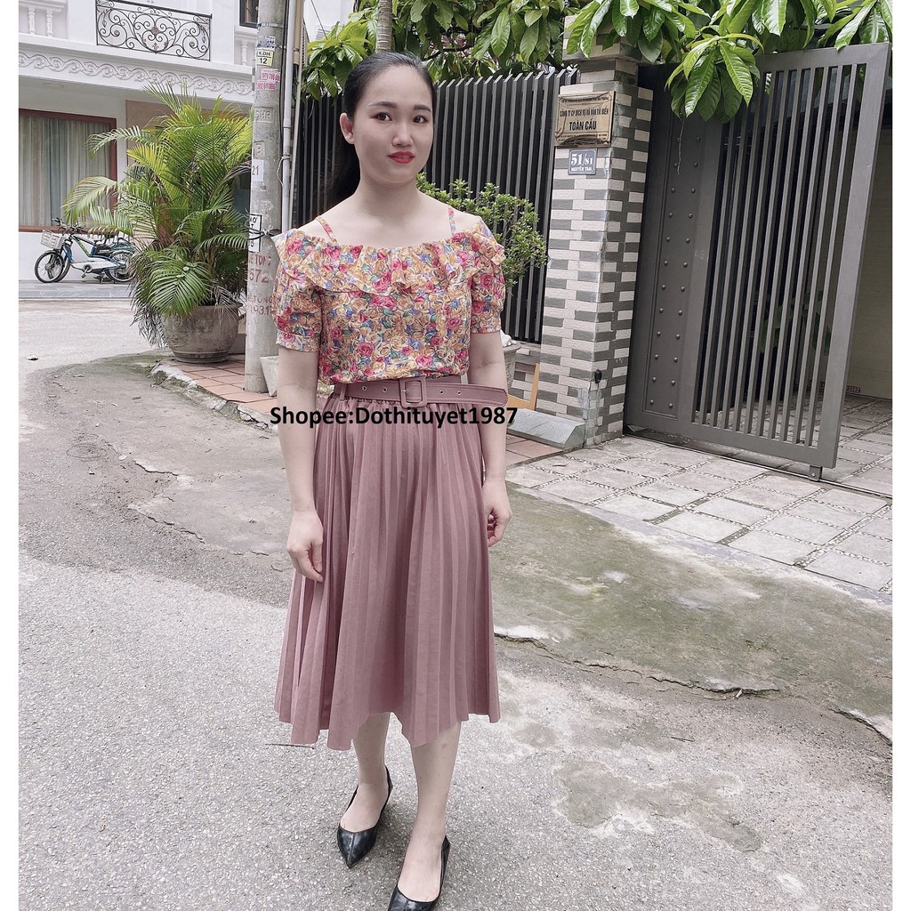(Hàng thiết kế- ảnh thật) Áo kiểu hở vai hoa nhí lụa thời trang nữ dạo phố cao cấp mã Â01