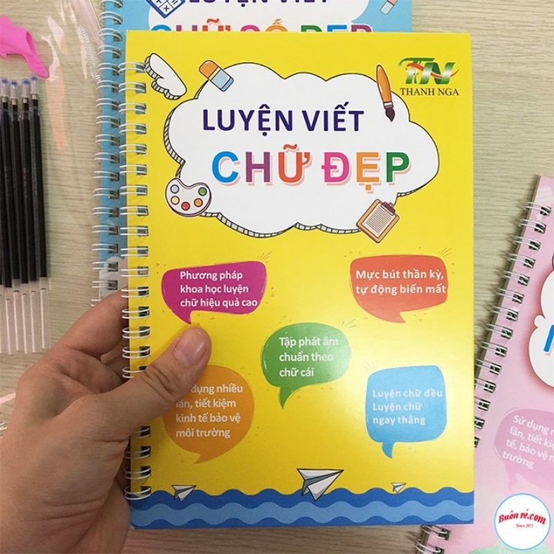 Combo 2 Quyển Luyện Viết Chữ Và Số Đẹp Chuẩn Tiếng Việt Cho Bé, Tặng Kèm Bộ Bút Thông Minh