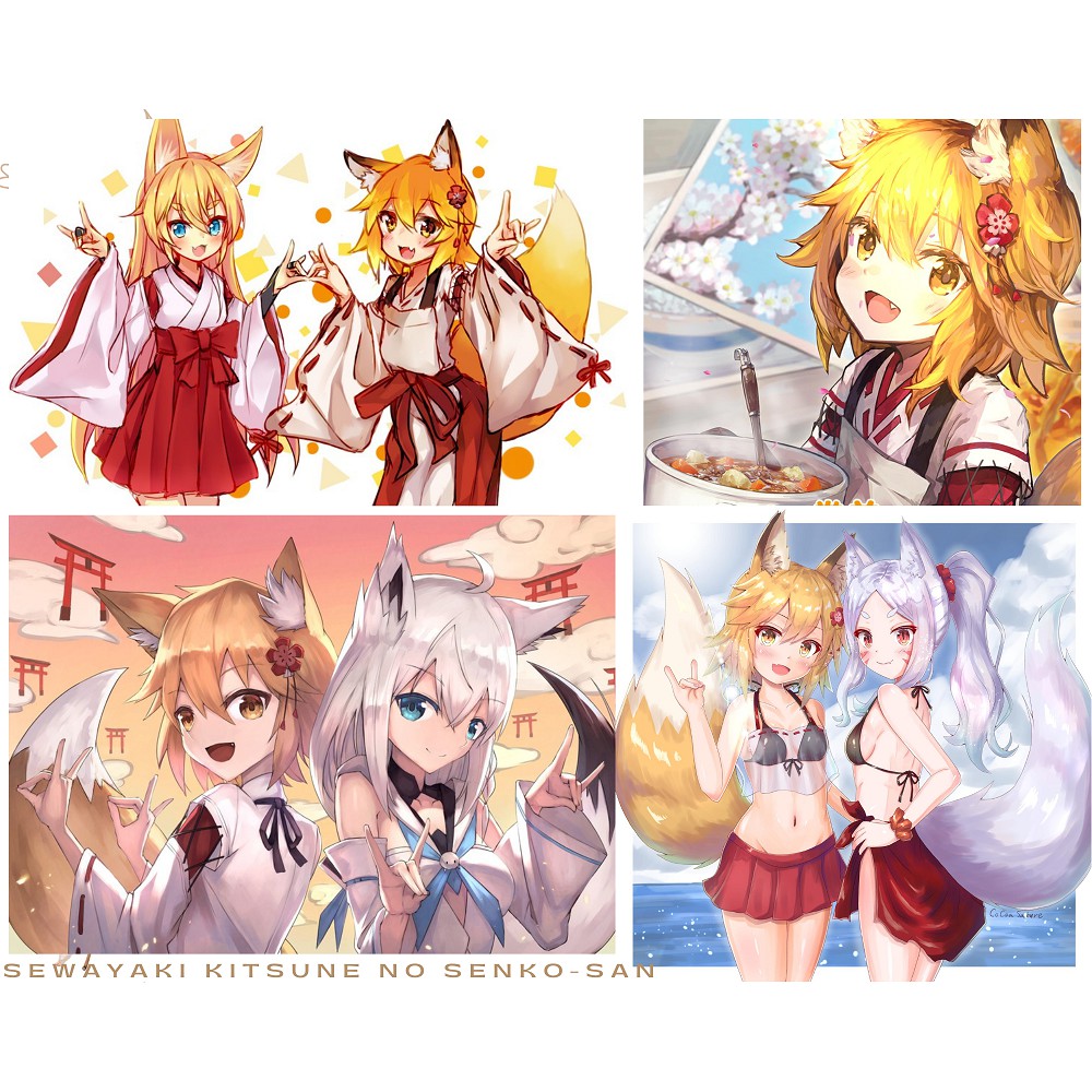 Postcard Sewayaki Kitsune no Senko-san có dán sticker in hình anime - Quà Tặng