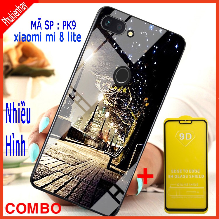 COMBO ỐP LƯNG XIAOMI MI 8 LITE (ốp kính 3D sang trọng + tặng kèm kính cường lực full màn hình) educase66