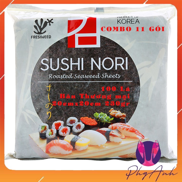 [Mã GRO2405 giảm 10% đơn 250K] Combo 11 gói Sushi Nori Rong biển cuốn cơm 100 lá