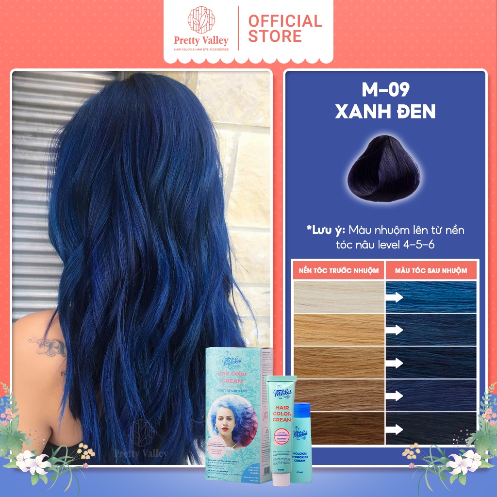 Thuốc nhuộm tóc màu xanh đen MOLOKAI, thuốc nhuộm tóc tại nhà chứa collagen tảo biển siêu dưỡng - Pretty Valley Store