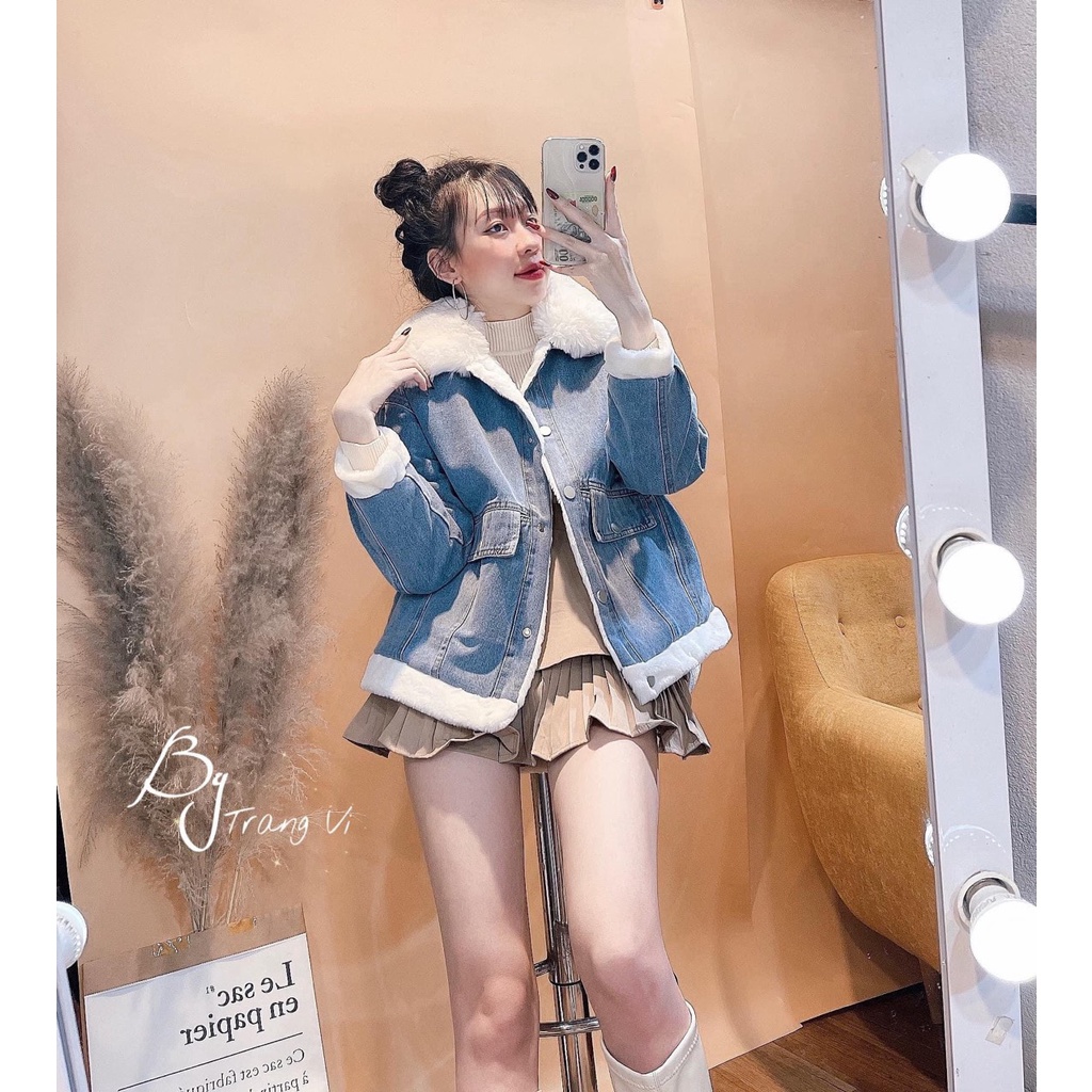 ÁO KHOÁC BÒ LÓT LÔNG CỔ LÔNG_chất bò đẹp dày dặn lông lót_fom dưới 57kg + Video cận chất