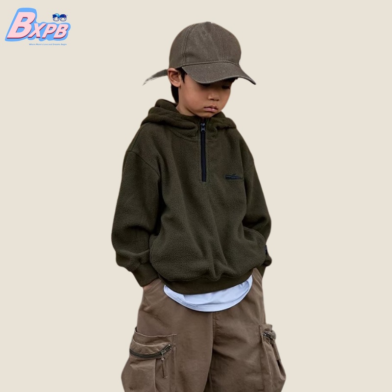 Áo khoác BXPB vải nhung có mũ trùm thời trang thu đông cho bé trai/ gái 4-15 tuổi