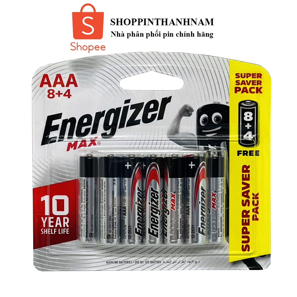 Vỉ 12 viên pin AAA Energizer max chính hãng