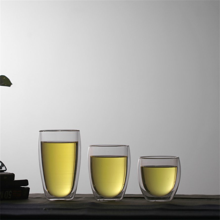 Ly Thủy Tinh 2 Lớp Trong Suốt + Nắp Gỗ Tre Đựng Cà Phê Sữa