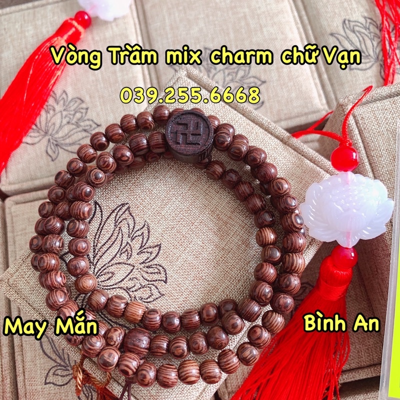Vòng tay Trầm hương mix Chữ Vạn 108 hạt - Mua 1 tặng 2 có kèm hộp gấm