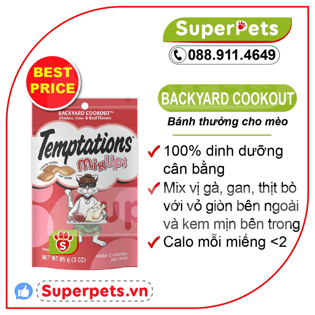 Bánh thưởng Cho Mèo Temptation Vị Gan và Thịt Bò Temptations Mixups Backyard Cookout Cat Treats 3oz