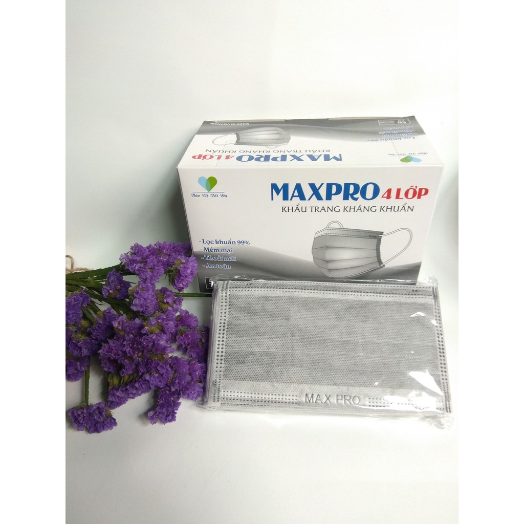 Hộp 50 cái khẩu trang than 4 lớp Maxpro