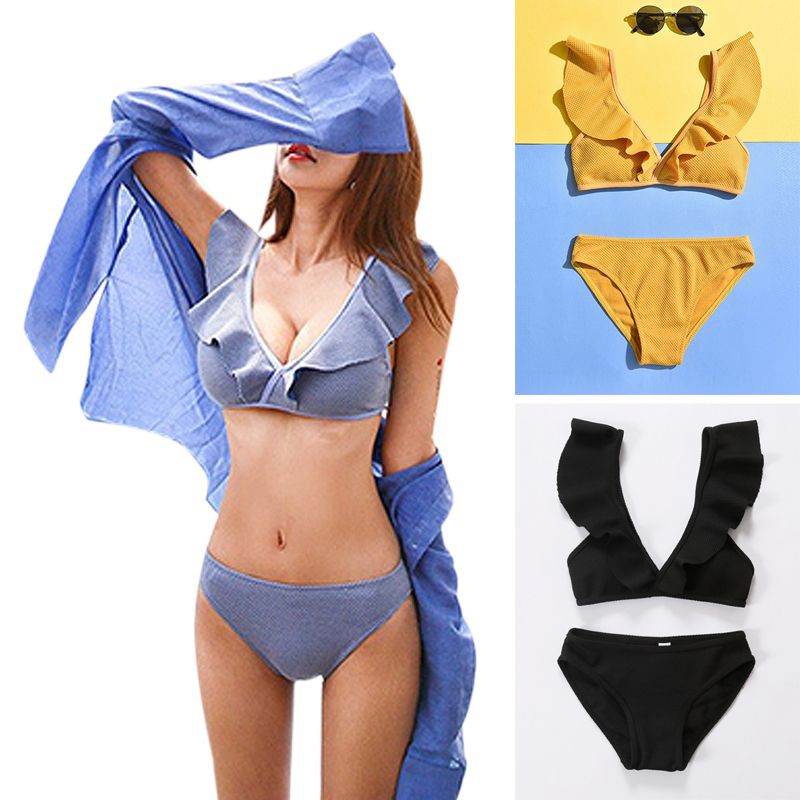 Bộ bikini 2 mảnh cổ V viền bèo quyến rũ cho nữ | BigBuy360 - bigbuy360.vn