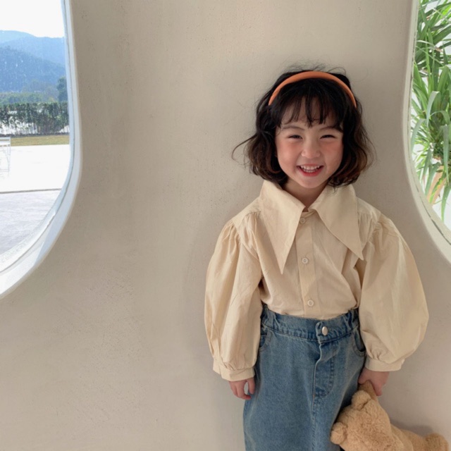 [FORM ĐẶC BIỆT, XEM KỸ BẢNG SIZE] Áo blouse dài tay cổ bảng to dài cho bé A496