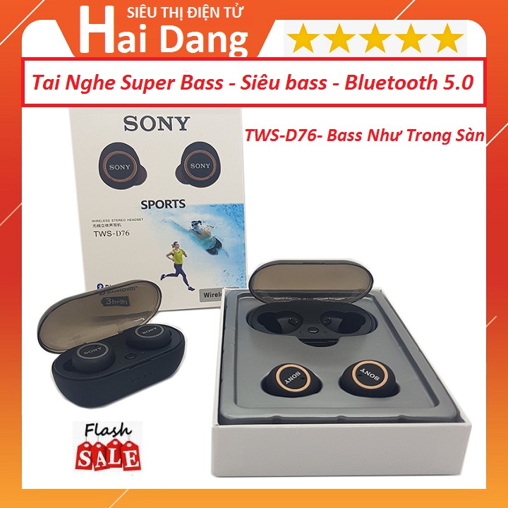 Tai Nghe TWS-D76 Super Bass Tai Nghe Bluetooth 5.0 Siêu Bass