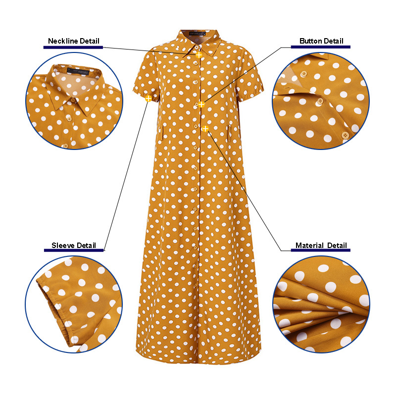 Đầm Dài ZANZEA Chia Đuôi Cho Nữ Ngắn Tay Có Cổ In Chấm Bi Khóa Nút | BigBuy360 - bigbuy360.vn