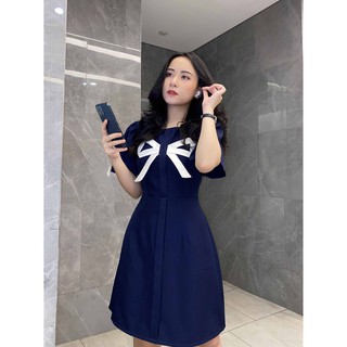 Đầm công sở nữ thiết kế dễ thương dáng chữ a tay ngắn đính nơ cá tính cho nàng chân ngắn - Thời trang Lux W