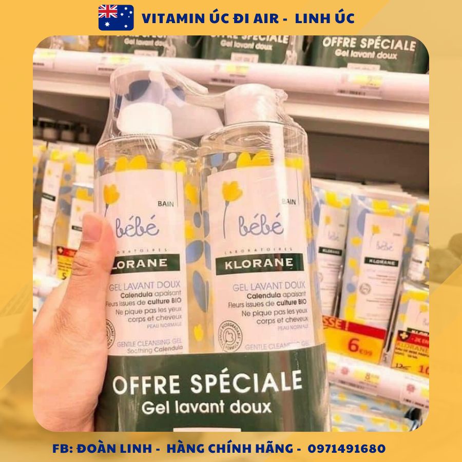 Sữa tắm gội 2in1 Klorane bebe mẫu mới nhất chai 500ml, Hàng chuẩn Pháp đi air, Sữa tắm Klorane bebe hàng Pháp