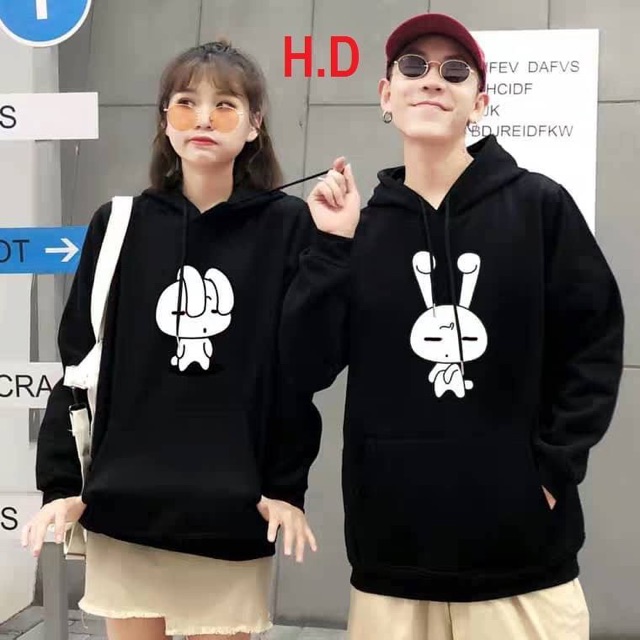 [FREESHIP ĐƠN TỪ 50K] Áo đôi hoodie thỏ tai vểnh cụp (2 chiếc) HDA1119