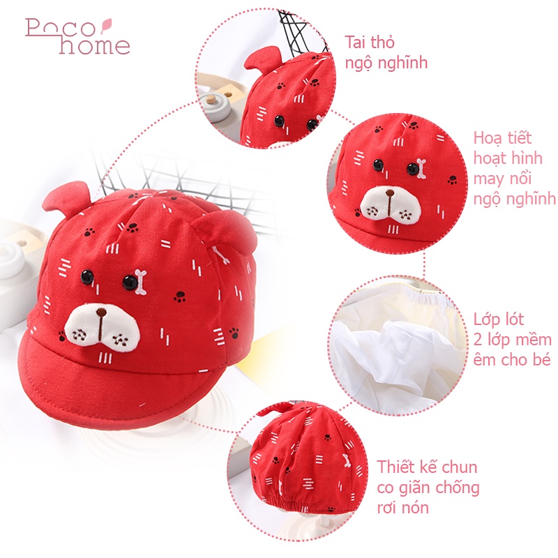 Mũ vải cho bé sơ sinh cực đẹp, thiết kế tai thỏ hoạt hình dễ thương Hàn Quốc, nón chống nắng cho bé 0-6 tháng Poco Home