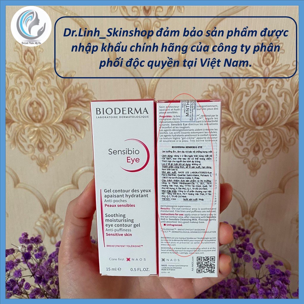 Kem mắt Bioderma sensibio eye contour gel dưỡng mắt và mờ thâm mắt KM01