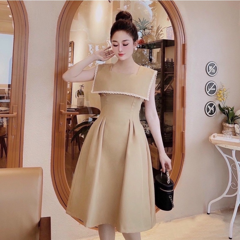 Đầm váy kem viền ren cổ (kèm hình thật)