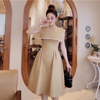 Đầm váy kem viền ren cổ