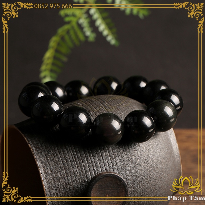 Vòng Tay Đá Núi Lửa Obsidian Đen Cao Cấp Ánh Vân Xanh Tự Nhiên - Tâm Phong Thủy