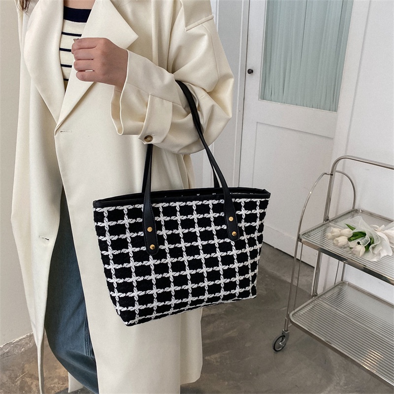 Túi Xách Tote Dệt Kim Sọc Ca Rô Thời Trang Sành Điệu