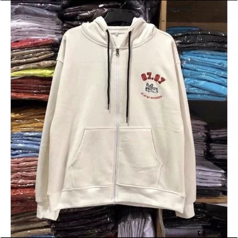 Áo khoác hoodie form rộng có khoá kéo, áo khoác nỉ cotton thêu 07.07