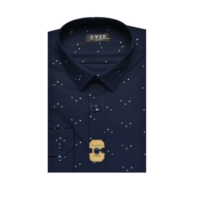 Áo Sơ Mi Nam Dài Tay Owen AS23374D Somi Công Sở Cao Cấp Màu Xanh Navy Chấm Bi Dáng Ôm Không Túi Chất Sợi Tre | BigBuy360 - bigbuy360.vn