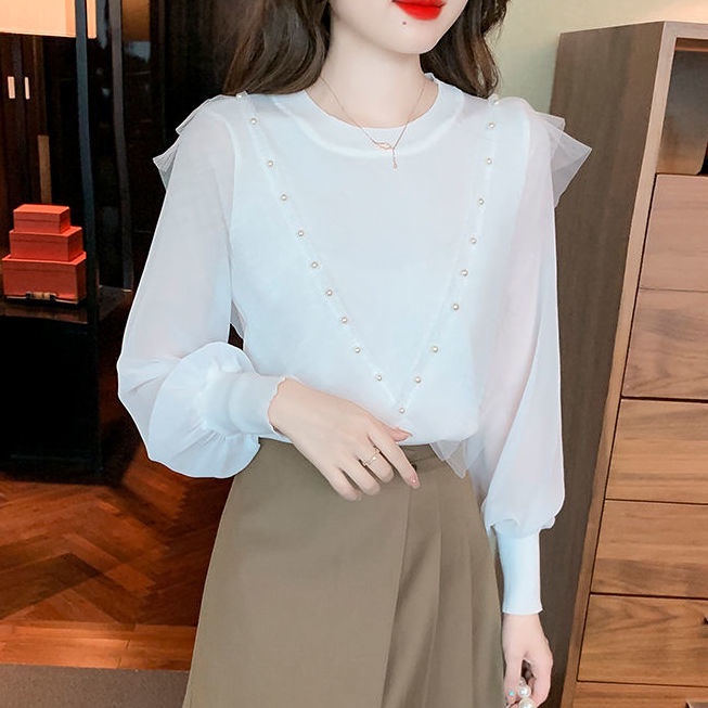 Áo Dệt Kim Chiffon Tay Dài Phối Bèo Đính Hạt Thiết Kế Thanh Lịch Cho Nữ  tao bao