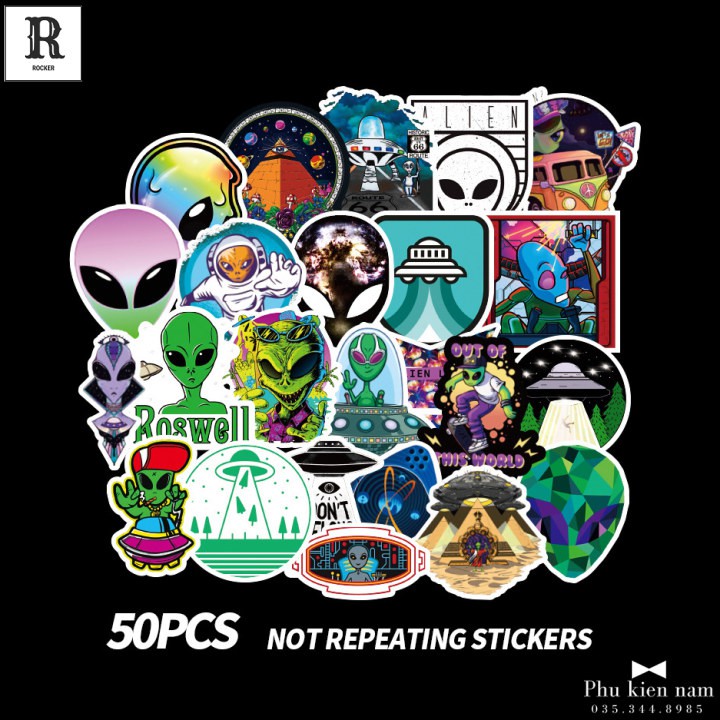 Sticker PVC Chống nước Hình dán trang trí Tường Alien ST026
