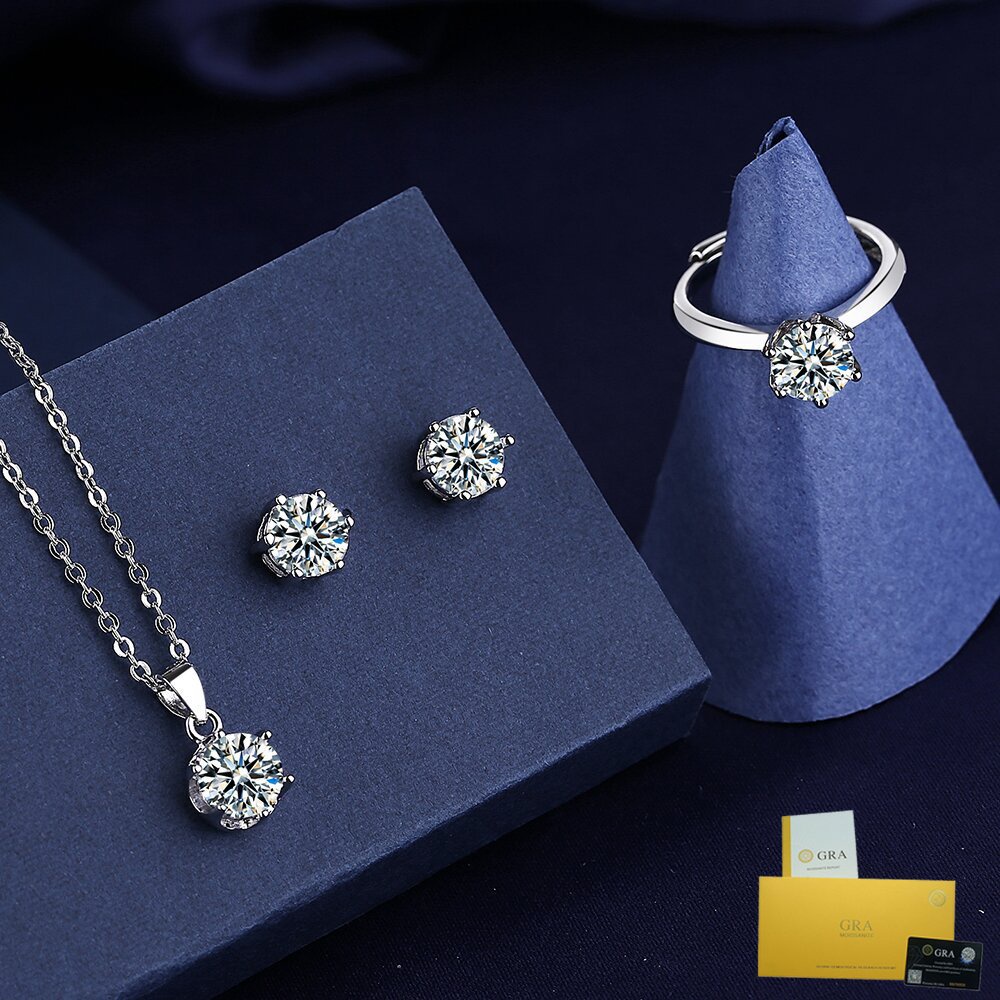 Bộ Trang Sức Đính Kim Cương Trắng Bạc 925