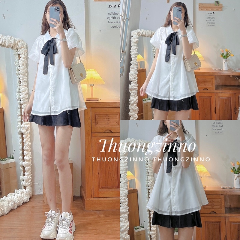 [HÀNG SẴN] ÁO SƠMI TƠ BABYDOLL <BIGSIZE >CỔ VIỀN REN MIX NƠ CỔ TIỂU THƯ 2 LỚP VOAN | BigBuy360 - bigbuy360.vn