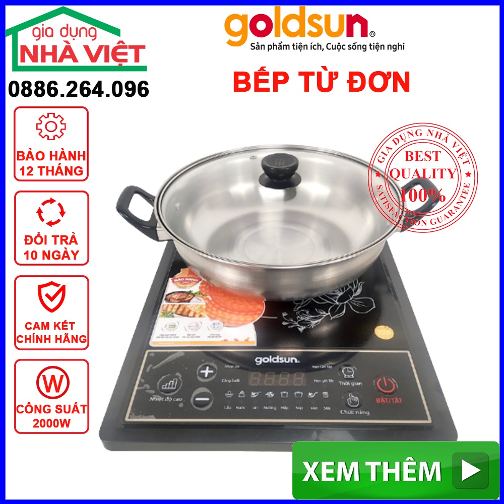 Bếp từ đơn Goldsun, bếp điện từ đơn tặng nồi lẩu inox công suất 2000W bảo hành 12 tháng, đổi mới 7 ngày GIC3201M