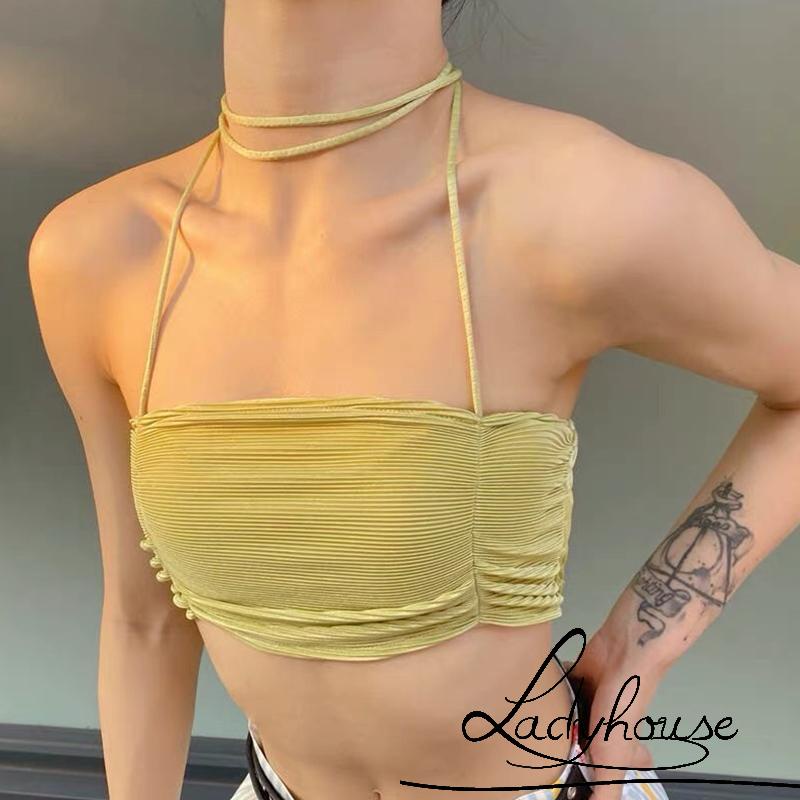 Áo Croptop Hai Dây Màu Sắc Trơn Thời Trang Mùa Hè Cho Nữ