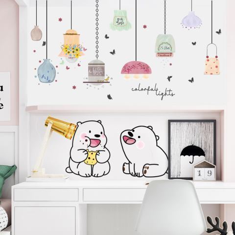 Giấy dán tường trang trí phòng ngủ thiết kế hình gấu xinh xắn cho trẻ em gái