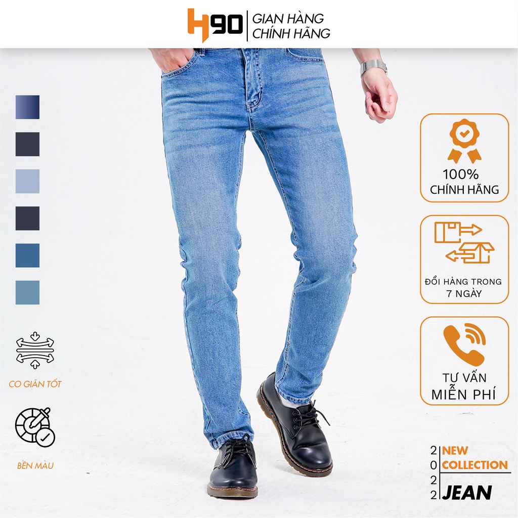 Quần Jean Nam H90, Ống Côn Dáng Ôm Slimfit, Chất Bò Co Giãn Vận Động Thoải Mái, Vải Mềm Mịn, Bền Màu HTRJ005-01 - Hàng m